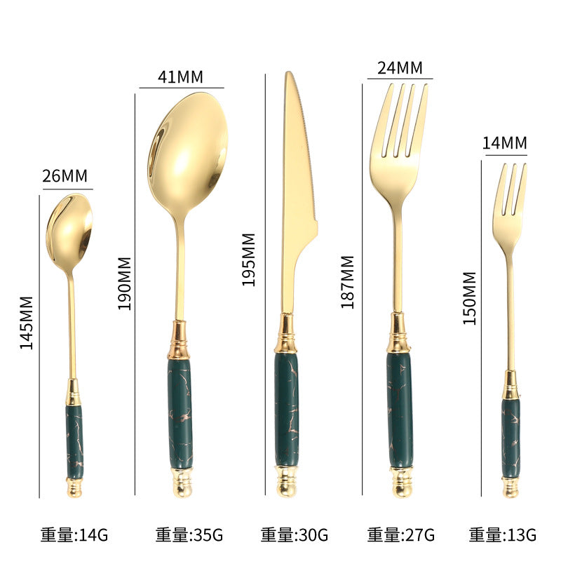 Stainless Steel Cutlery Restaurant Western Steak Knife Fork Imitation Marble Pattern Ceramic Handle Knife Fork Spoon Tea Spoon Tea Fork Set - 图片 39