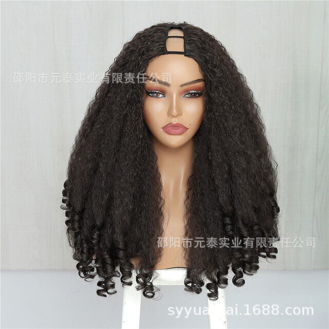 YAKI Straight Hair with Curly Ends Synthetic Wig V High-Temperature Fiber Wig with Hollow Top - 图片 15