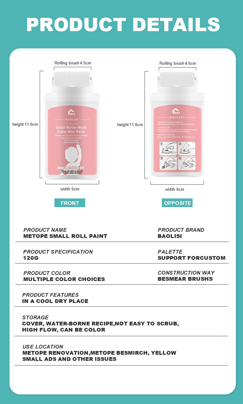 Tik Tok Same Style Small Roller Brush Paint Odorless Wall Repair Paste for Dirt and Graffiti, Latex Paint Repair - 图片 21