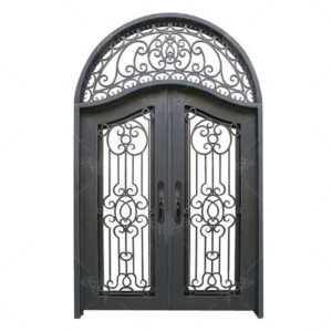 Antique Decoration Flower Front Double Black Old Wrought Exterior Catalogue Iron Door for Sale