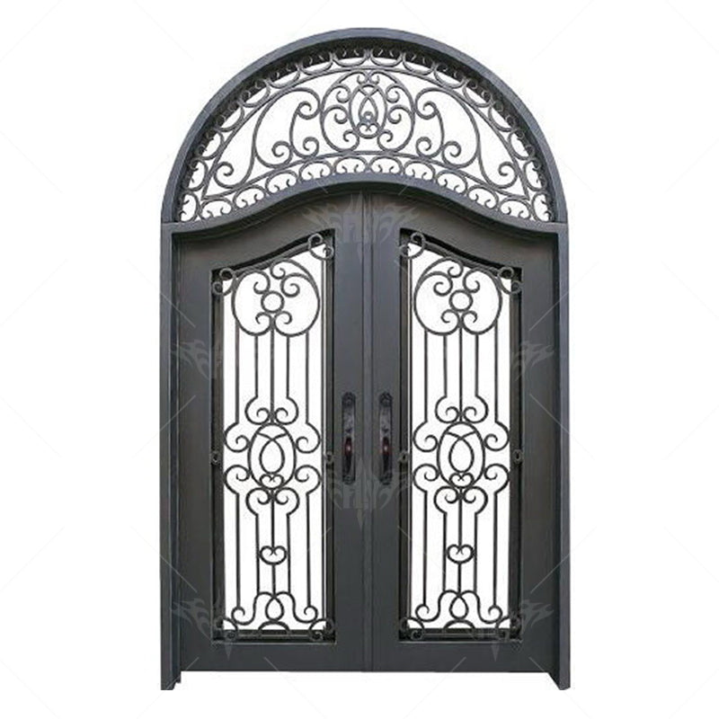 Antique Decoration Flower Front Double Black Old Wrought Exterior Catalogue Iron Door for Sale