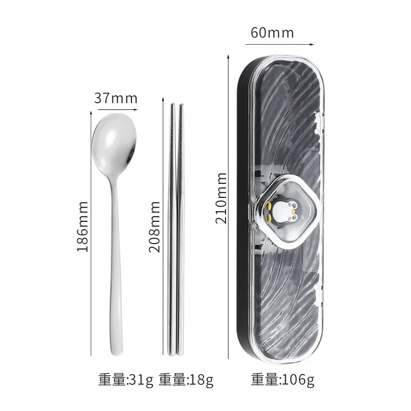 304Stainless Steel Tableware Student Cartoon Portable Tableware Set Work Outdoor Fork Spoon Chopsticks Three-piece Set - 图片 7