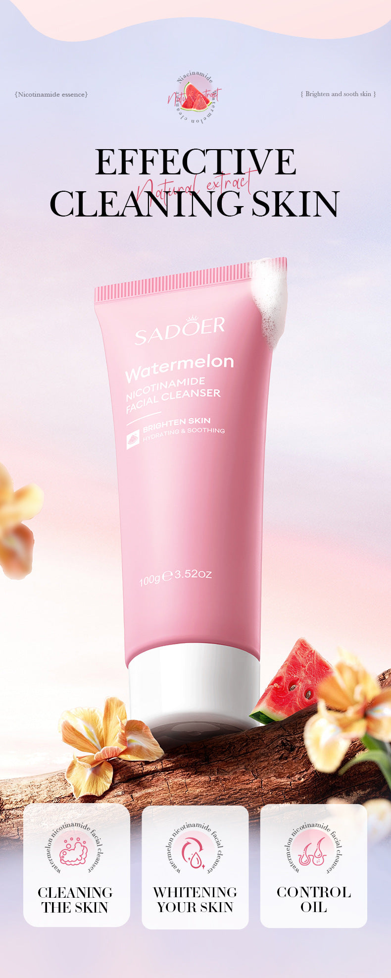 Niacinamide Watermelon Facial Cleanser SADOER Deep Cleansing Facial Cleanser Cross-Border Wholesale - 图片 10