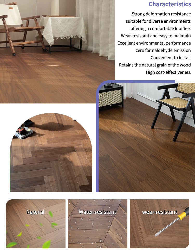 12mm Multilayer Black Walnut Engineered Wood Flooring Smooth Finish Waterproof for Exterior Outdoor Park Custom Size Home Office - 图片 13
