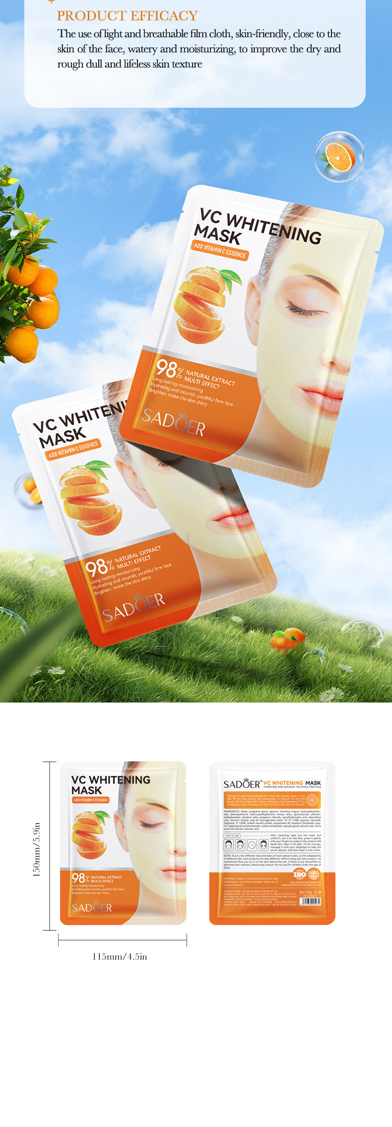 Facial Mask25g SADOER Aloe Vera VC Moisturizing and Rejuvenating Face Mask Sheet Pack for Cross-Border Wholesale - 图片 25