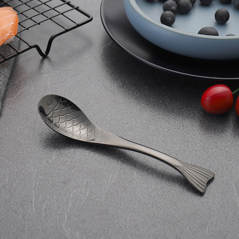 304Stainless Steel Spoon Cooking Restaurant Spoon Pickled Fish Spoon Cartoon Spoon PVD Titanium-plated Colorful Fish Tail Cute Spoon - 图片 15
