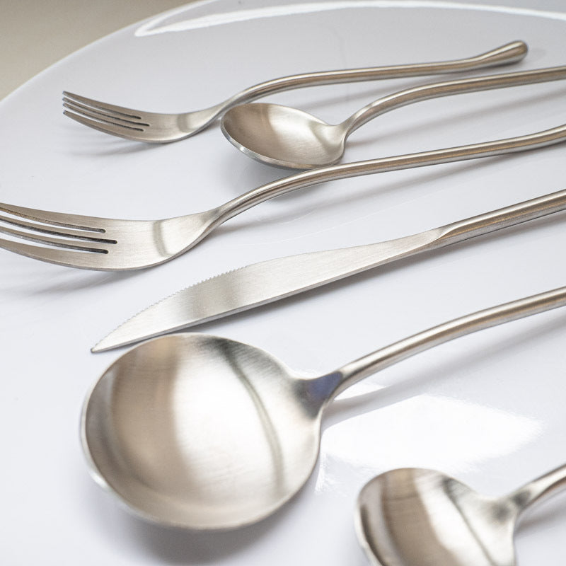 Japanese Style ins304Stainless Steel Thickened Round Dessert Spoon Western Cutlery Set Long Handle Fruit Fork - 图片 15