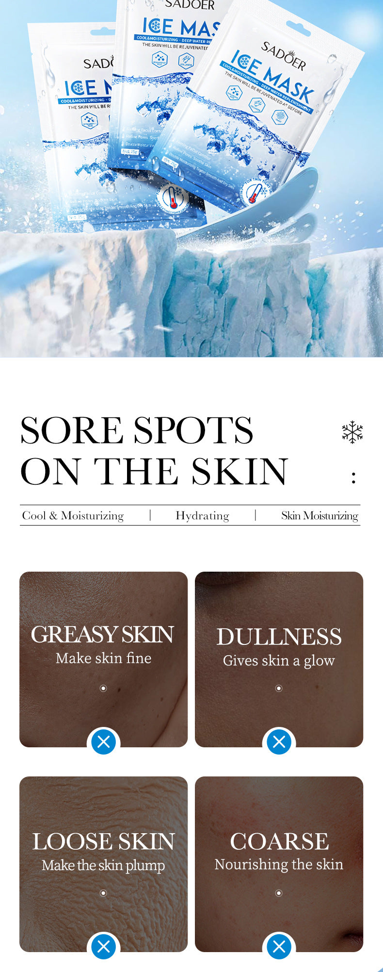 Ice Mask25g SADOER Deep Hydration Moisturizing Refreshing Face Mask Sheets Wholesale for Cross-Border Trade - 图片 8