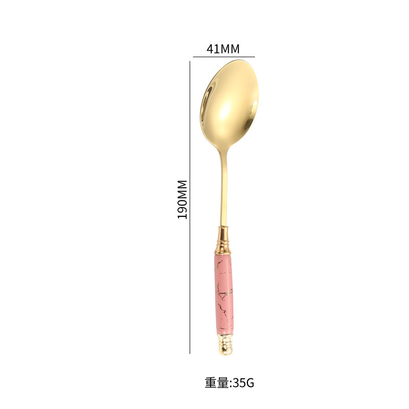 Stainless Steel Cutlery Restaurant Western Steak Knife Fork Imitation Marble Pattern Ceramic Handle Knife Fork Spoon Tea Spoon Tea Fork Set - 图片 29