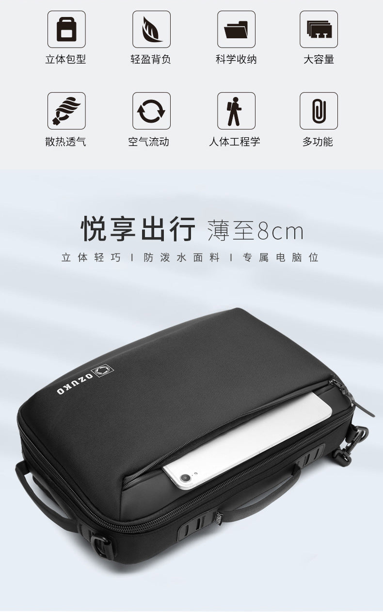 OZUKO Business Backpack Double Shoulder Laptop Bag for Men Lightweight Handheld College Student Commuting Waterproof Notebook Backpack - 图片 7