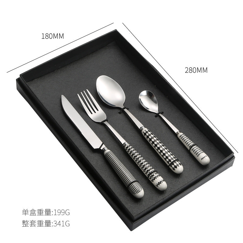 410Stainless Steel Cutlery Restaurant Creative Hepburn Style Ceramic Handle Knife Fork Spoon Tea Spoon Set Western Steak Knife Fork - 图片 10