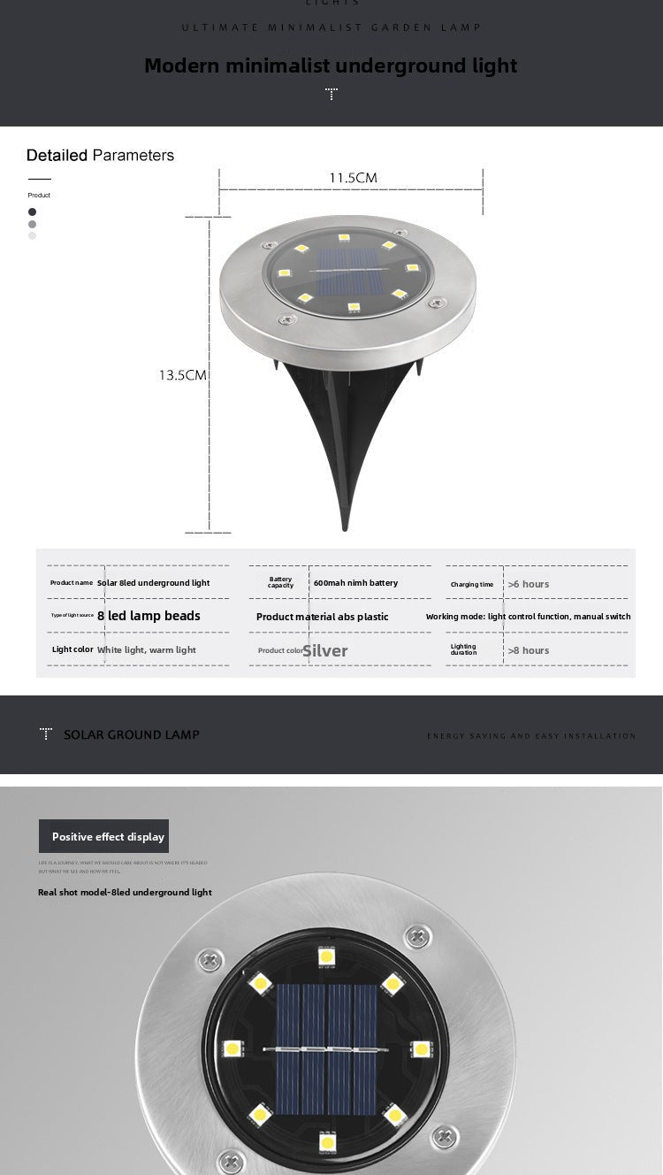 Outdoor Waterproof Solar8LED Underground Light Stainless Steel Lawn Light Garden Light Garden Villa Landscape Light - 图片 9