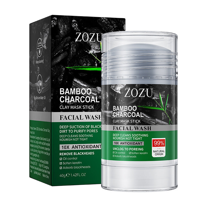 Bamboo Charcoal Solid Mask40g ZOZU Clean pores refreshing portable clay mask stick cross-border wholesale - 图片 5