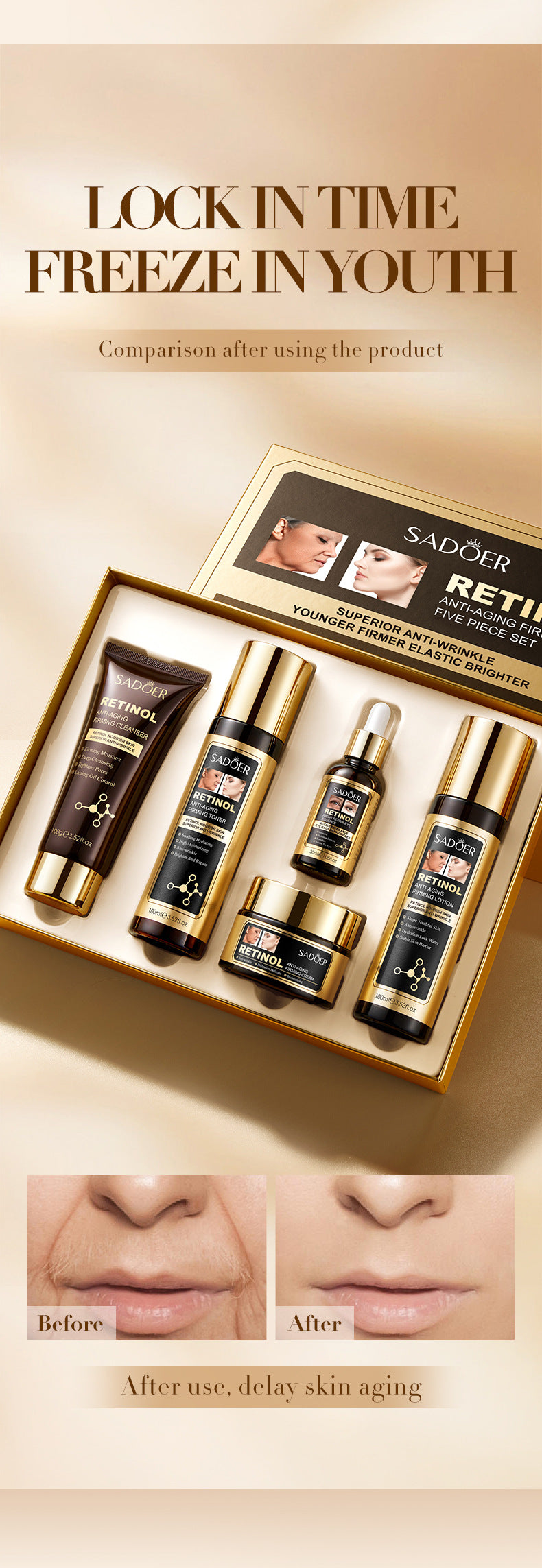 Retinol Skincare Set SADOER Anti-wrinkle, hydrating, moisturizing five-piece set for foreign trade wholesale - 图片 14