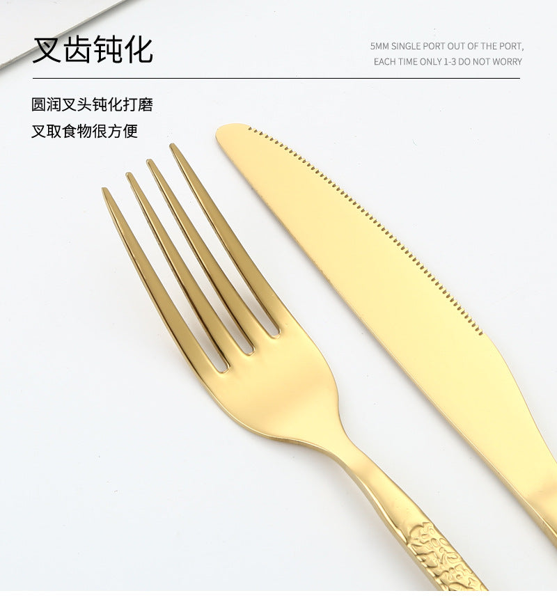 410Stainless Steel Cutlery Set Stone Pattern Knife Fork Spoon24Western-style dining set6Steak Knife and Fork for One Person - 图片 28