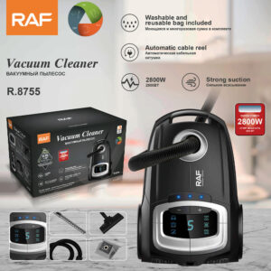 RAF European Standard Household Vacuum Cleaner with Smart Display, Powerful Suction, Horizontal Portable Vacuum Machine R.8755  4L