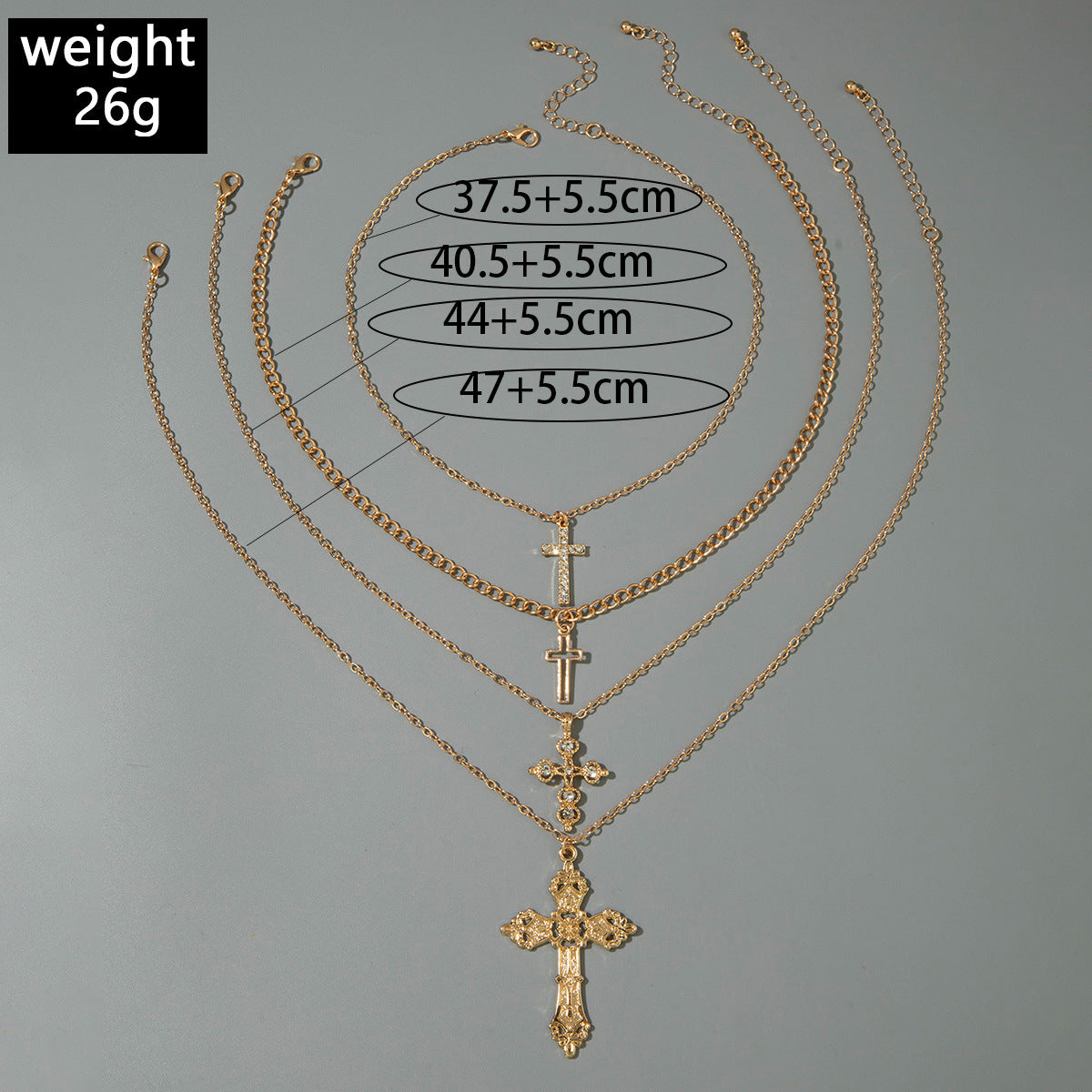 European and American Retro Hollow Diamond Cross Pendant Necklace Gothic Style Black Layered Wear Y Type Necklace - 图片 86