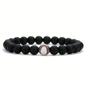 Sports Style Baseball Bracelet Men's Frosted White Turquoise8mm Beaded Bracelet Elastic Cord Volcanic Stone Baseball Bracelet