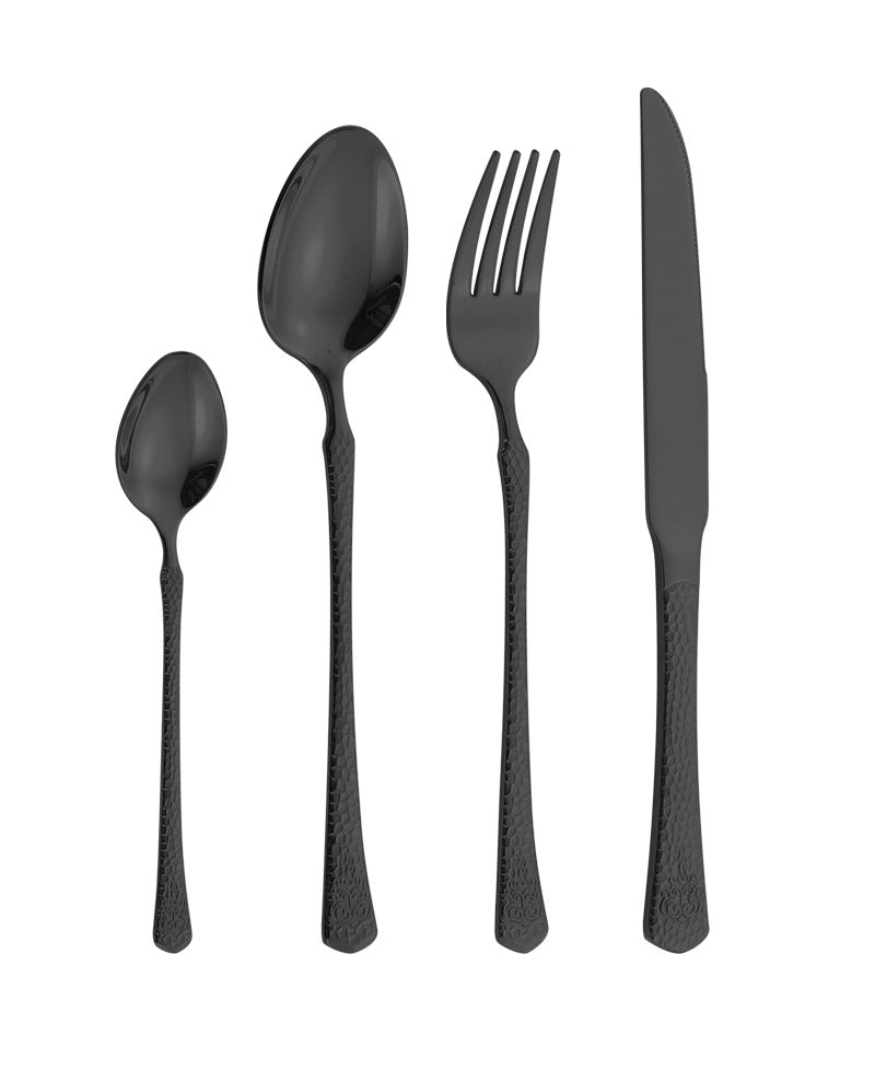 410Stainless Steel Tableware Hotel Restaurant Hammered Knife Fork Spoon24Set of High-End Western Cuisine Embossed Steak Knives and Forks - 图片 31