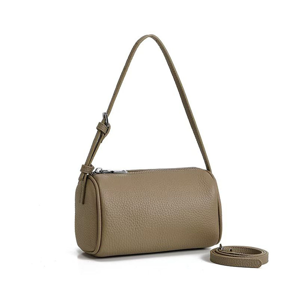 Genuine Leather Women's Bag Round Handbag Top Layer Cowhide Simple Versatile Underarm Shoulder Bag Pillow Crossbody Small Bag - 图片 17