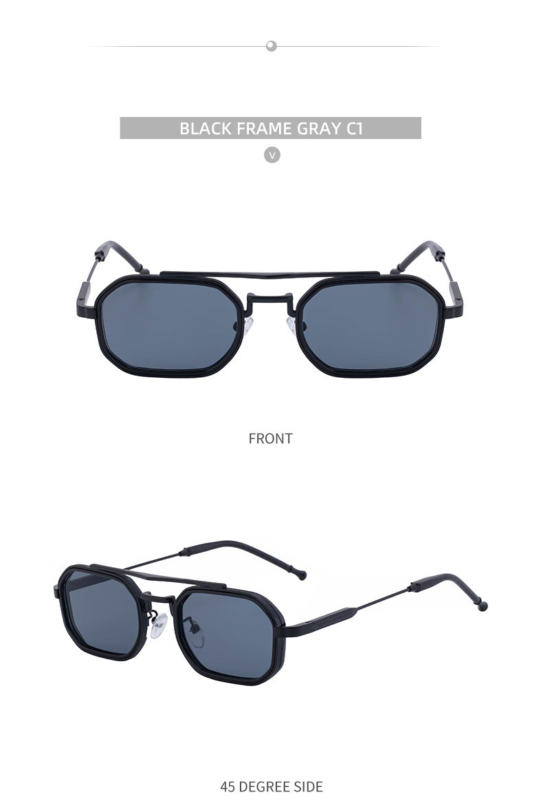 2025New Small Frame Glasses Men Double Beam retro Sunglasses Men's High Sense Full Frame Sunscreen Sunglasses shades - 图片 28