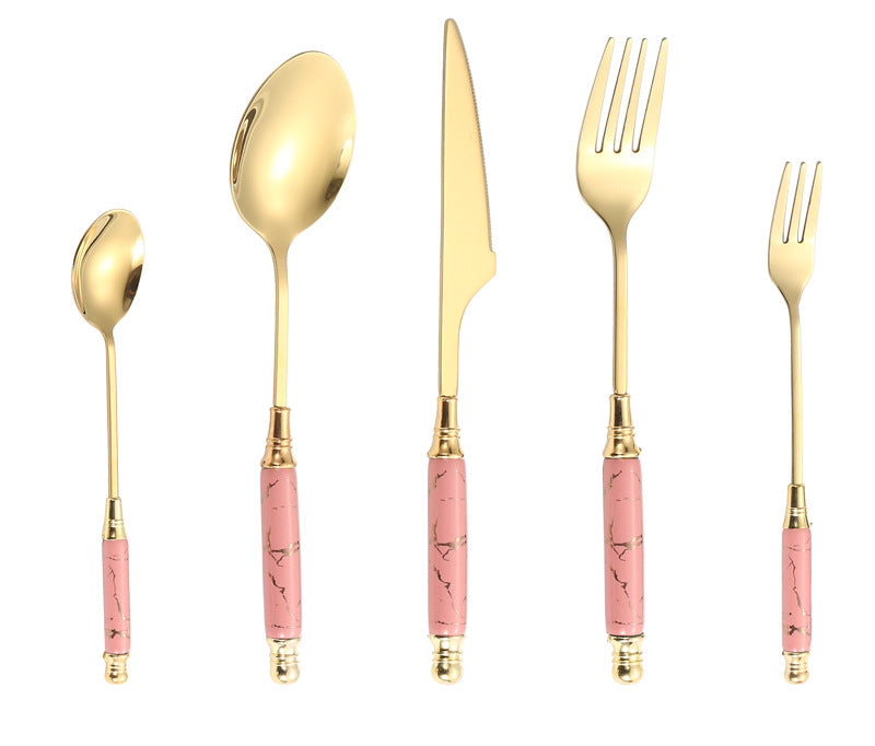 Stainless Steel Cutlery Restaurant Western Steak Knife Fork Imitation Marble Pattern Ceramic Handle Knife Fork Spoon Tea Spoon Tea Fork Set - 图片 41