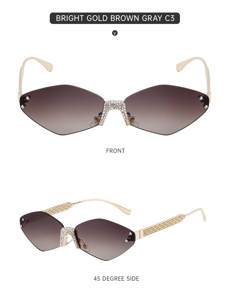 New Diamond Cut Edge Frameless Sunglasses for Women, Diamond-Studded Sunglasses, Sun Protection, Diamond-Shaped Frame Glasses for Women shades - 图片 25