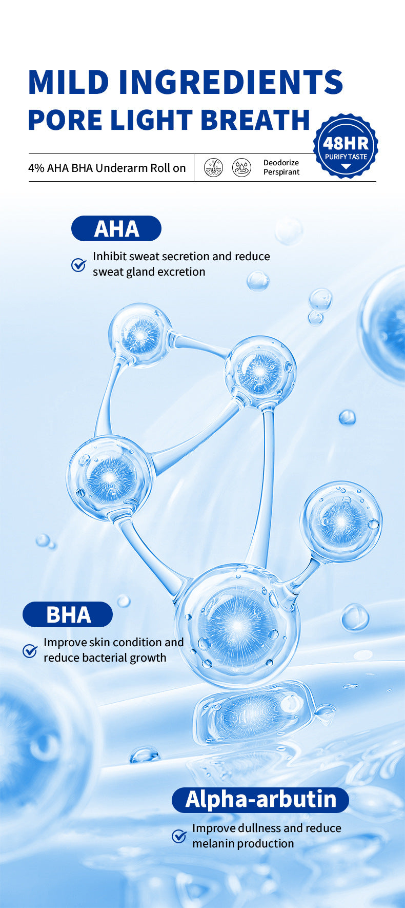 In Stock Underarm Deodorant Antiperspirant Salicylic Acid Roll-On Body Odor Eliminator Antiperspirant Deodorant - 图片 9