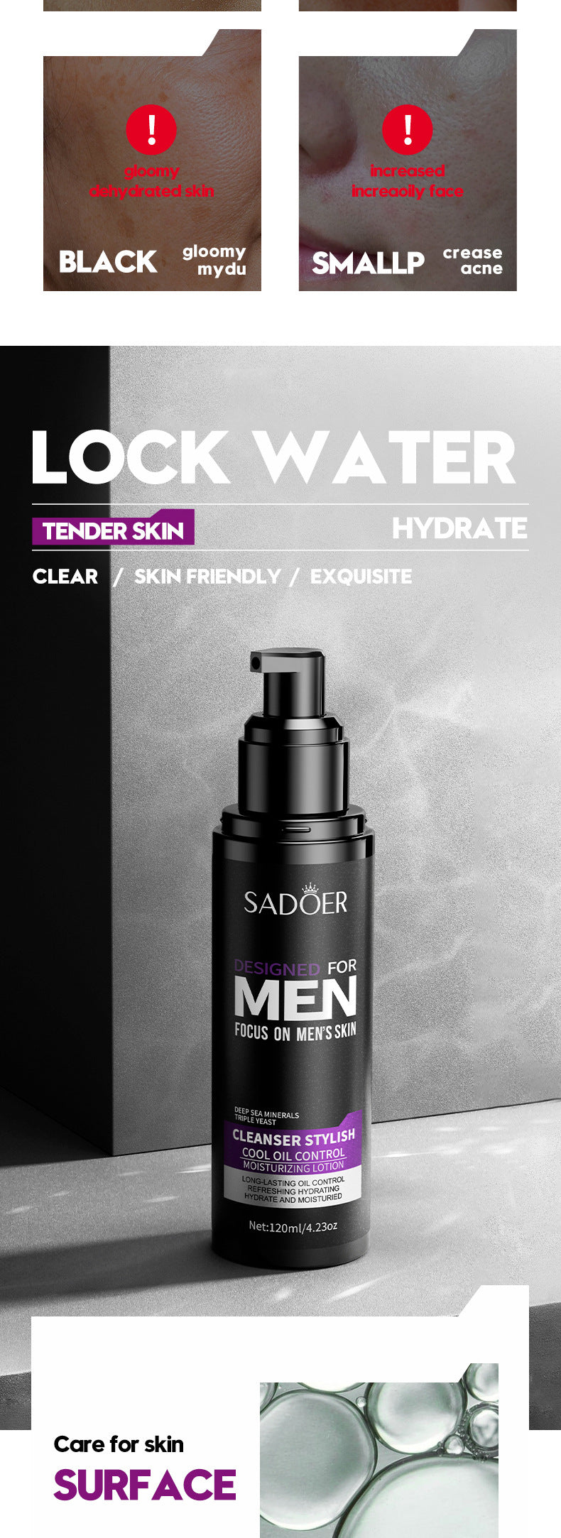 Men's lotion SADOER Cool and Refreshing Men's Vaseline Hydrating Toner Lotion Cross-Border Wholesale - 图片 7