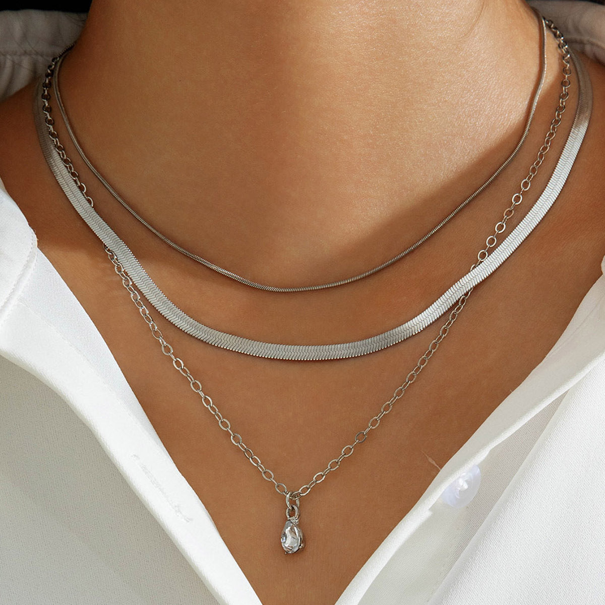 European and American Fashion Collarbone Chain Round Pendant Tassel Multi-layer Stacking Necklace Layered One-word Necklace3Set - 图片 7
