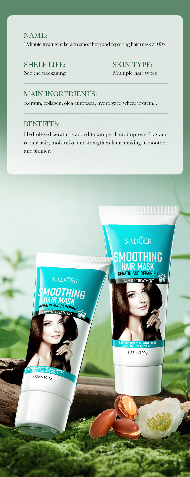 Baked Keratin Hair Mask100g SADOER Smooth Repair Improve Frizz Foreign Trade Cross-Border Wholesale - 图片 15