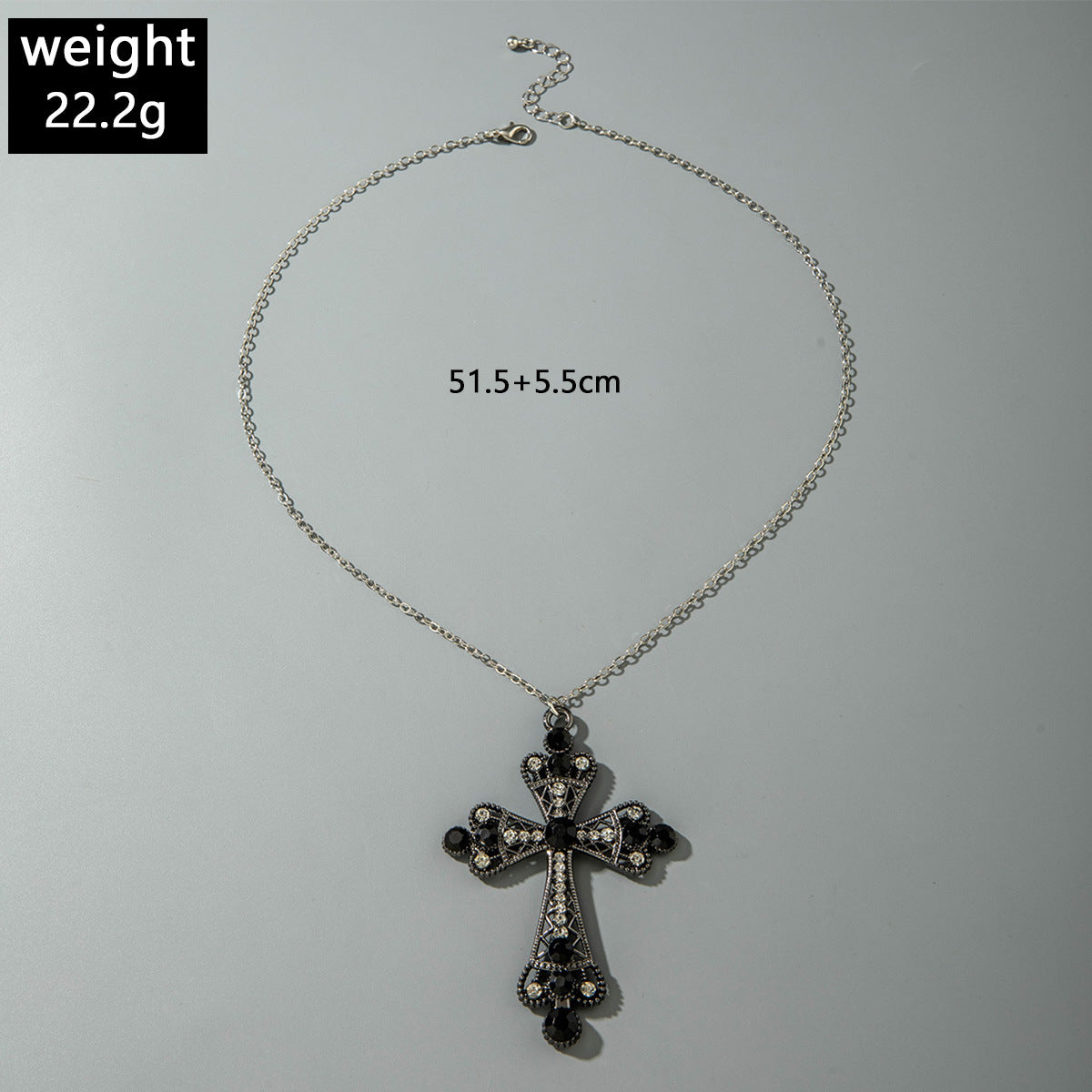 European and American Retro Hollow Diamond Cross Pendant Necklace Gothic Style Black Layered Wear Y Type Necklace - 图片 42