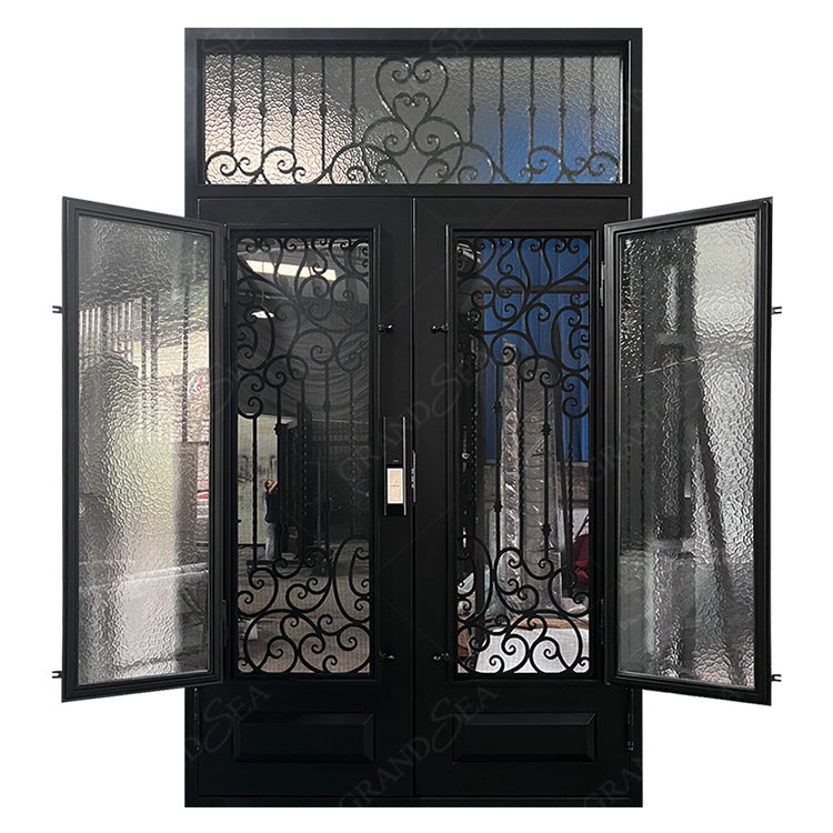 Foshan Factory High Quality Double Front Entry Doors Wrought Iron Doors Double Exterior - 图片 4