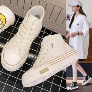 Women's High-Top Canvas Shoes2025New Spring Summer Niche Versatile Casual Shoes Trendy Student Soft Sole Lightweight White Shoes