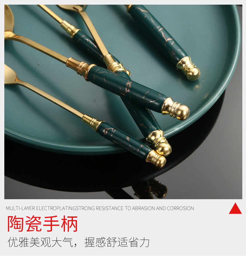 Stainless Steel Cutlery Restaurant Western Steak Knife Fork Imitation Marble Pattern Ceramic Handle Knife Fork Spoon Tea Spoon Tea Fork Set - 图片 47