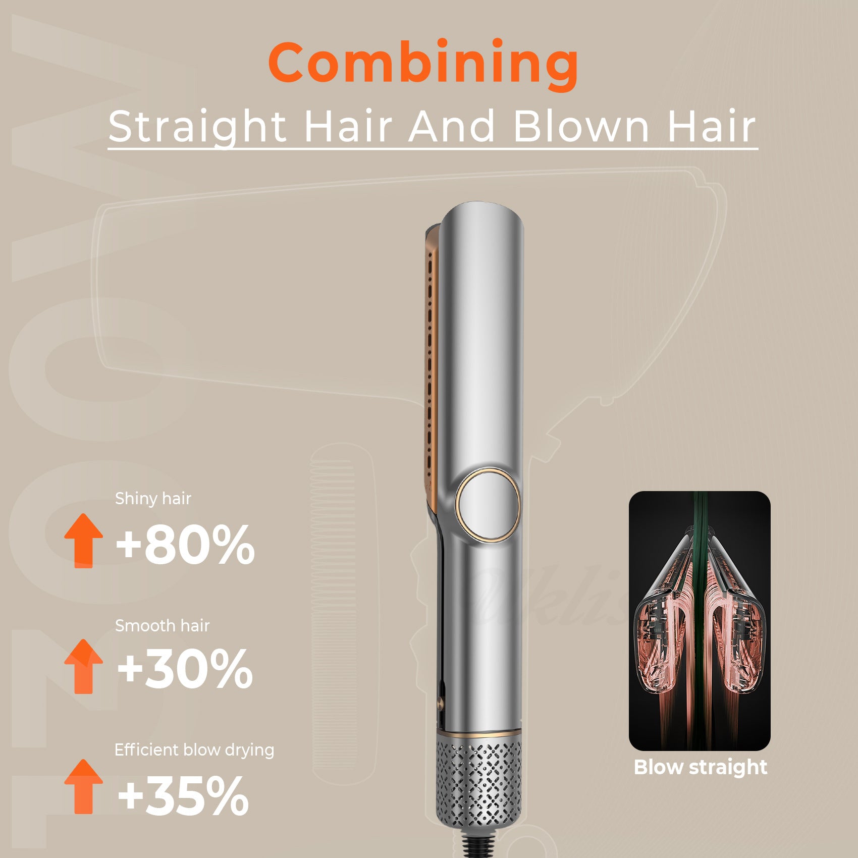 Straight Hair Straightener Blow Dryer 2-in-1 Hair Straightener Dry and Wet Dual-Use Hair Dryer Clip Negative Ion Hair Dryer Comb - 图片 10