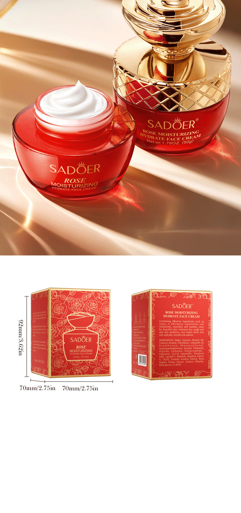Rose Moisturizing and Skin Rejuvenating Cream SADOER Plant Moisturizing and Hydrating Face Cream Cross-Border Wholesale - 图片 16