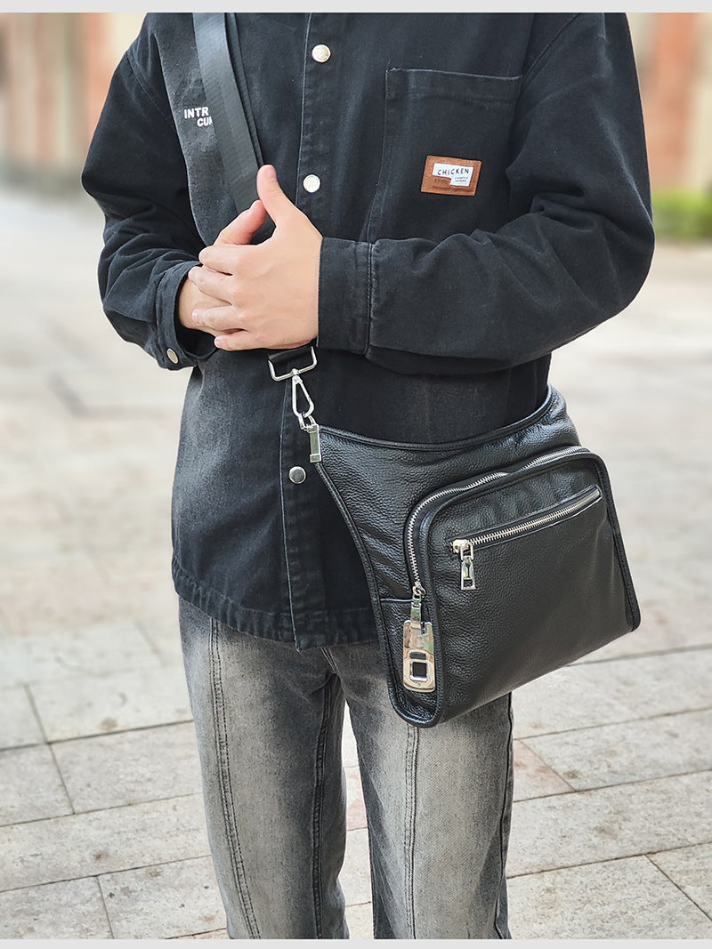 Fingerprint Lock Bag Genuine Leather New Business Commuting Backpack Fashion Small Crossbody Bag Men's Shoulder Bag Portable - 图片 7