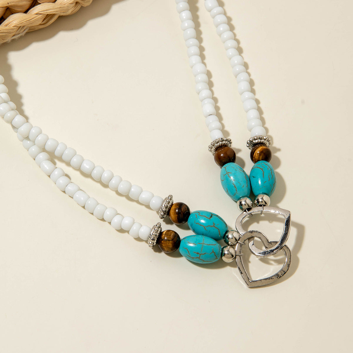 Wholesale Bohemian Vacation Style Rice Bead Turquoise Jewelry Set Metal Heart Jewelry - 图片 21