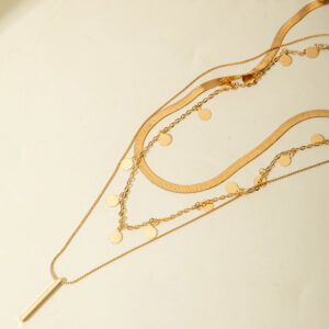 European and American Fashion Collarbone Chain Round Pendant Tassel Multi-layer Stacking Necklace Layered One-word Necklace3Set