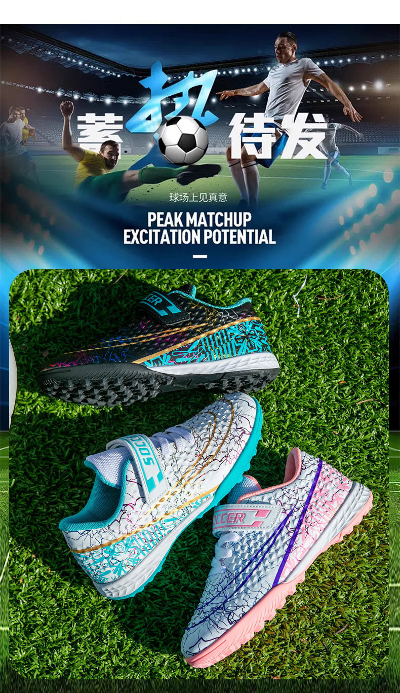 New Football Shoes for Men and Women, Children's Low-top Anti-collision Spike Magic Tape No-tie Grass Training Sports Shoes - 图片 11