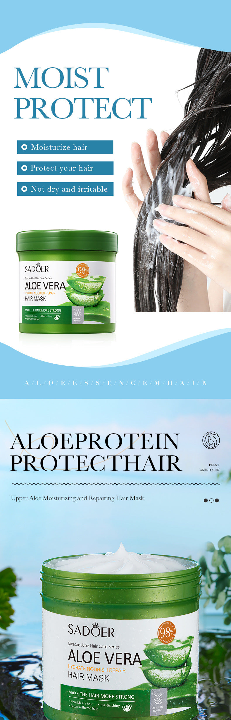Aloe Vera Hair Mask500gSADOER Moisturizing, smooth and silky hair conditioner cross-border wholesale - 图片 6