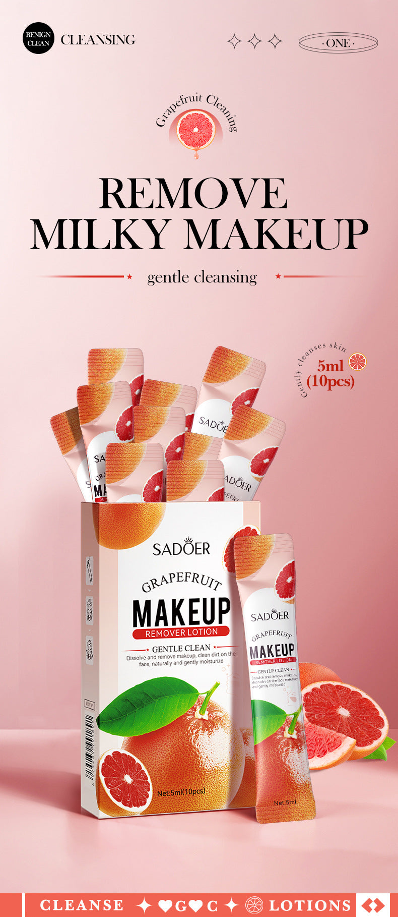 Cross-border Grapefruit Makeup Remover5mlx10pcs Refreshing Gentle Cleansing Care Clean Makeup Remover Export Manufacturer Wholesale - 图片 7