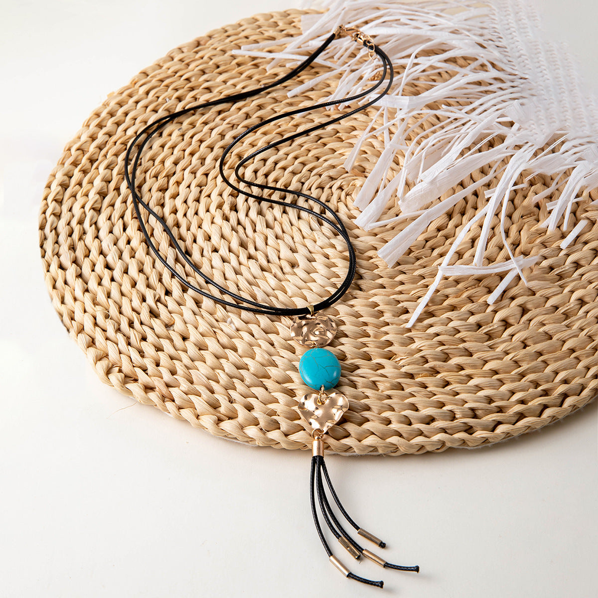 European and American Retro Turquoise Pendant Sweater Chain Design Heart-shaped Women's Autumn Winter Long Tassel Y Type Necklace - 图片 9