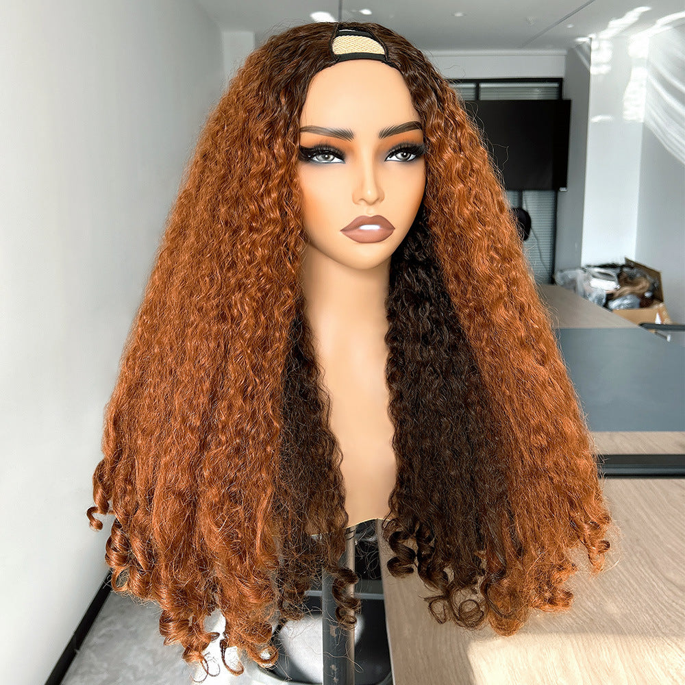 Ginger Orange V part Yaki Wig Synthetic Wig Cross-border African Synthetic Fiber Fake
