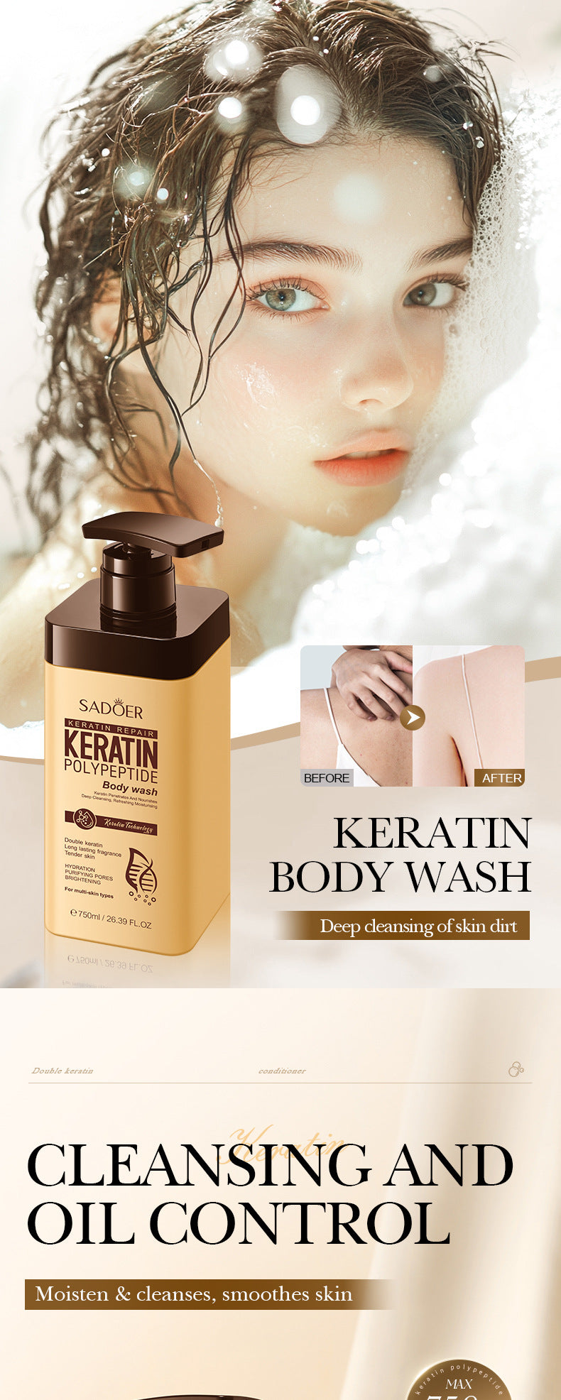 Keratin Peptide Rejuvenating Shower Gel SADOER Moisturizing and cleansing body wash cross-border wholesale - 图片 7