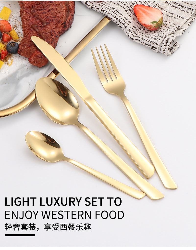 410Stainless Steel Tableware Restaurant Steak Knife Fork Oblique Handle Western Food Knife Fork Spoon6Human Portion24Set - 图片 13