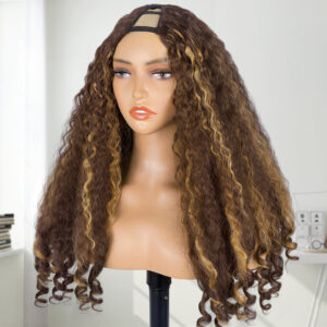 Africa YAKI Curl Synthetic Hair V part Wig Top of Head Hollow Out