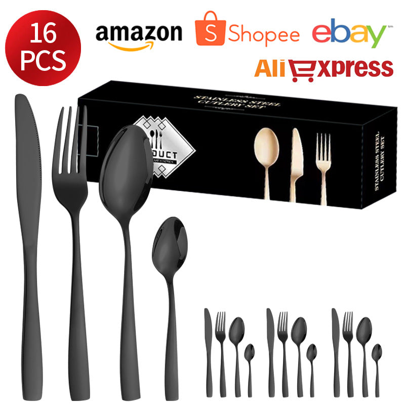 410Stainless Steel Tableware24Set of Hotel Western Dining Square Handle Steak Knife, Fork, Spoon, Tea Spoon - 图片 15