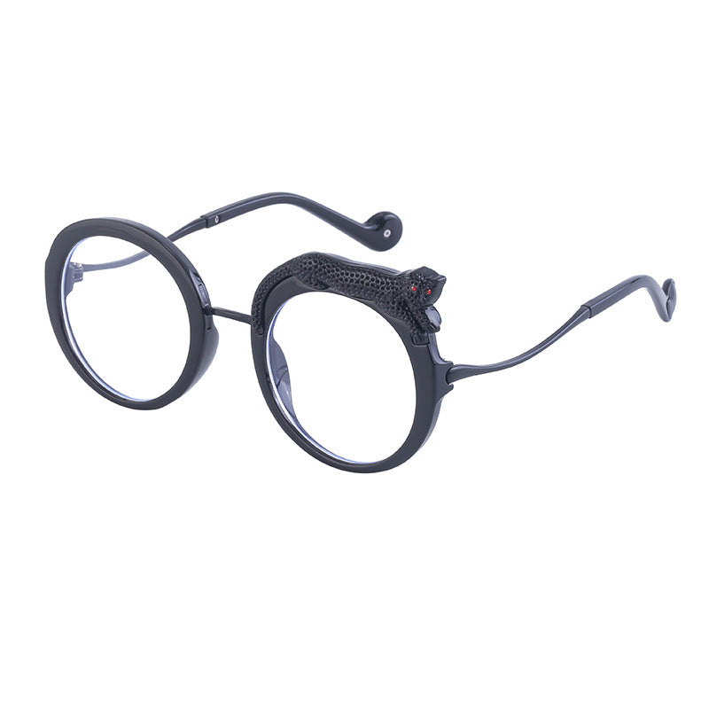 2025New Anti-Blue Light Glasses for Women Leopard Head Diamond-Studded European and American Round Frame Sunglasses Trendy Large Frame Sunglasses High-End Feel - 图片 4